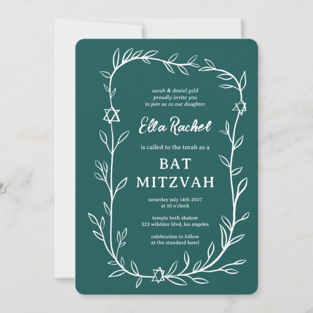 Invitación Delicada estrella botánica de David Bar Bat Mitzva (Anverso)