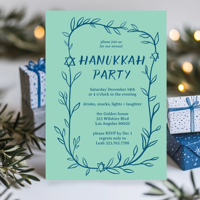 Invitación Delicada estrella Fiesta botánica de Hanukkah de D (Delicate Botanical Hanukkah Party Star of David Invitation
)