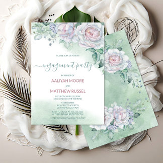 Invitación Delicada fiesta de compromiso de Rosa de acuarela