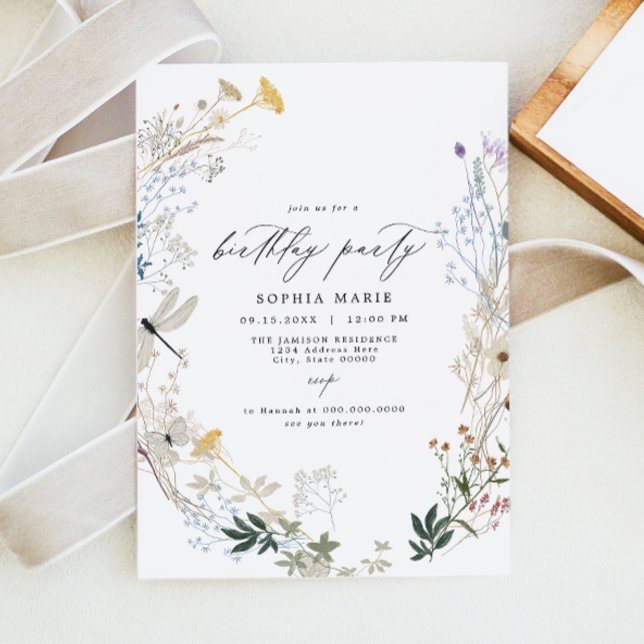 Invitación Delicada fiesta de cumpleaños de Boho Wildflower B (Subido por el creador)