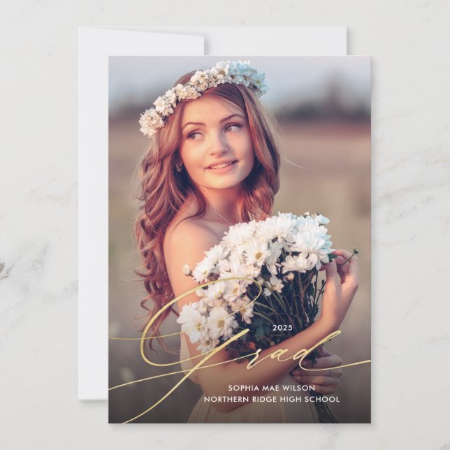 Invitación Delicada fiesta de graduación de 1-foto con guión  (Anverso)