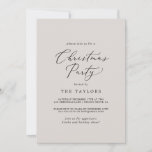 Invitación Delicada Fiesta de Navidades Greige de la caligraf<br><div class="desc">Esta delicada tarjeta de invitación a la fiesta para Navidades de caligrafía gris negra es perfecta para un evento vacacional moderno. El romántico diseño minimalista presenta una bonita y elegante tipografía negra sobre un fondo beige gris con un aspecto limpio y sencillo.</div>