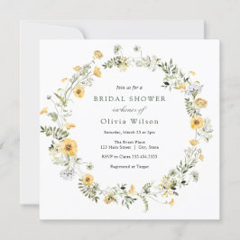 Invitación Delicada flor salvaje amarillo Wreath Bridal Showe