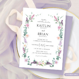 Invitación Delicada Lavanda Púrpura Pastel Boda Floral