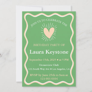 Invitación Delicada Melodía Retro Verde y Blanco