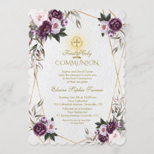 Invitaciones religiosas Morado Y Dorado 