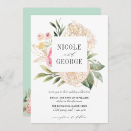 Invitación Delicada Peony Gold Typography Watercolor boda