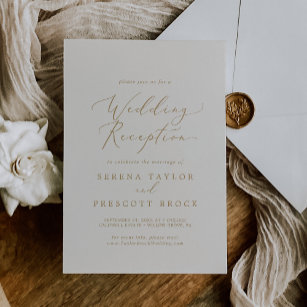 Invitación Delicada recepción de boda con crema de oro