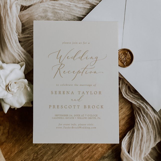 Invitación Delicada recepción de boda con crema de oro (Subido por el creador)