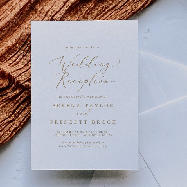 Invitación Delicada recepción de boda de caligrafía dorada (Subido por el creador)