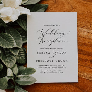 Invitación Delicada recepción de boda de caligrafía negra