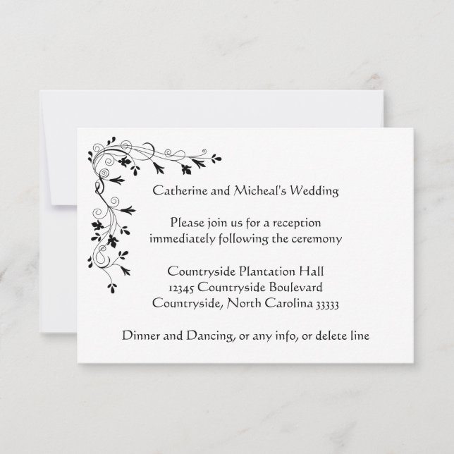 Invitación Delicada recepción de boda floral Insertar (Anverso)