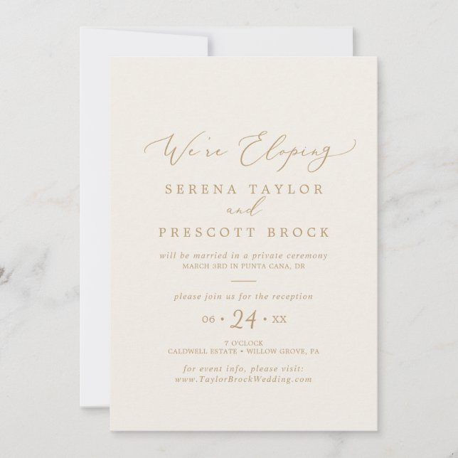 Invitación Delicada recepción dorada y crema (Anverso)