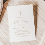 Invitación Delicada travesía de caligrafía de oro<br><div class="desc">Esta delicada caligrafía dorada cruza el bautizo es perfecta para un bautizo moderno. El romántico diseño minimalista presenta una encantadora y elegante tipografía de champán amarillo dorado sobre un fondo blanco con un aspecto limpio y sencillo.</div>