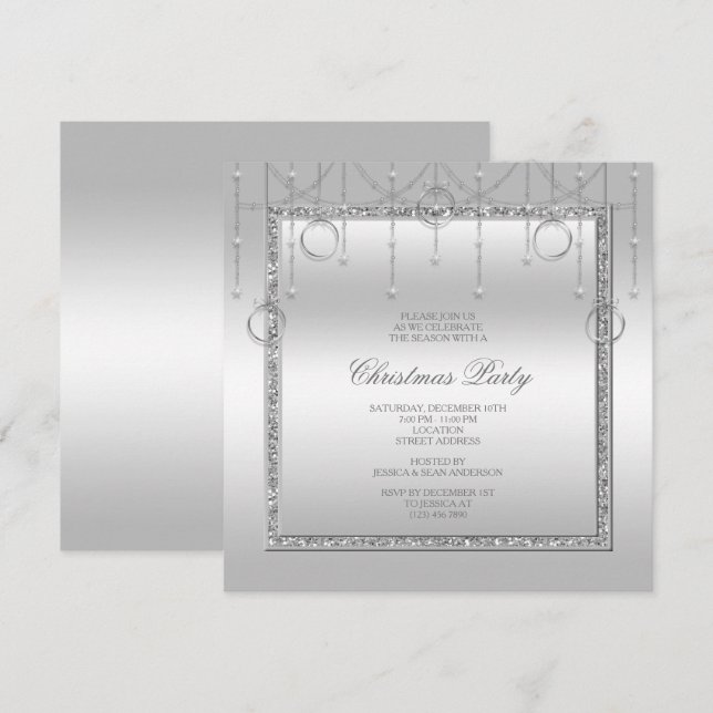 Invitación Delicadas estrellas y anillos Fiesta de Navidades  (Anverso / Reverso)