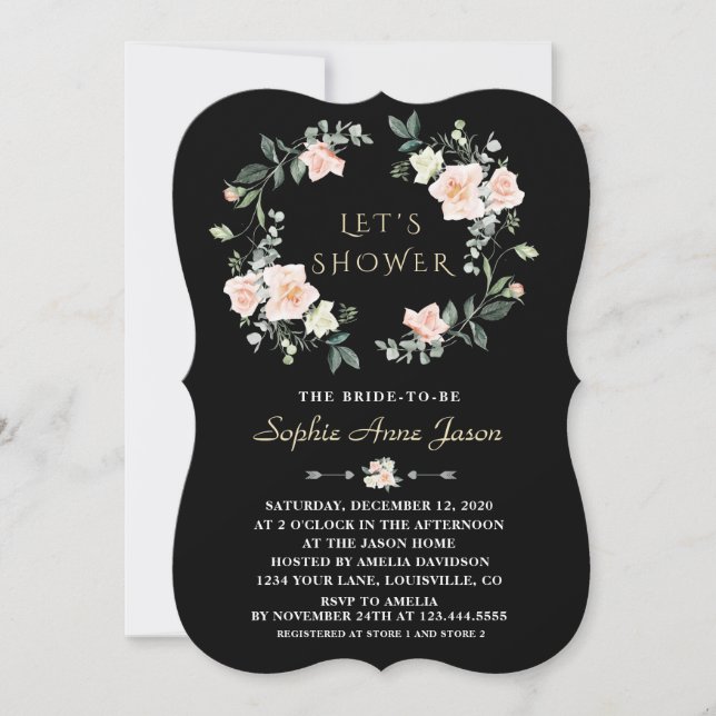 Invitación Delicadas flores blancas de Rubor Wreath Bridal Sh (Anverso)