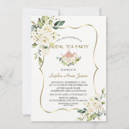 Invitación Delicadas flores blancas Fiesta de té de novia dor