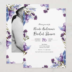Invitación Delicadas Flores Moradas de Primavera para Boda de