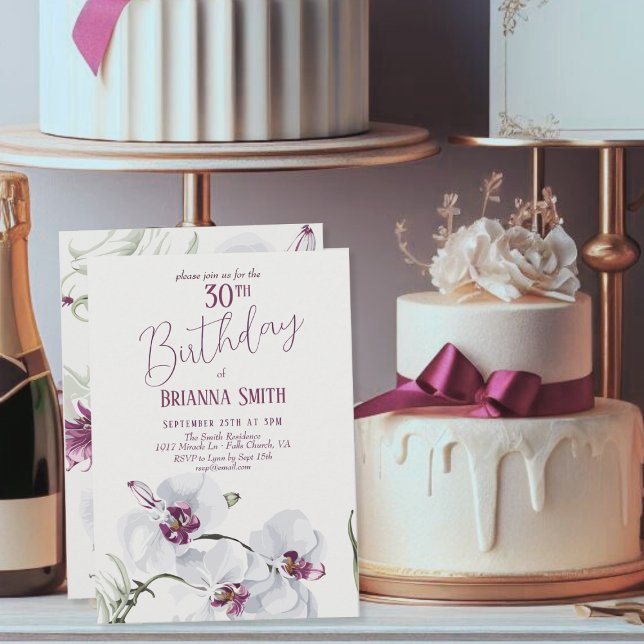 Invitación Delicadas orquídeas blancas pintando el cumpleaños (Subido por el creador)