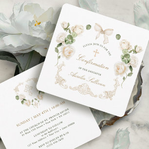 Invitación Delicadas Rosas de Marfil Marco Confirmación Peque