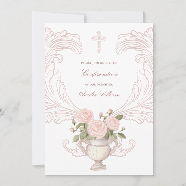 Invitación Delicadas Rosas Marco Confirmación (Anverso)