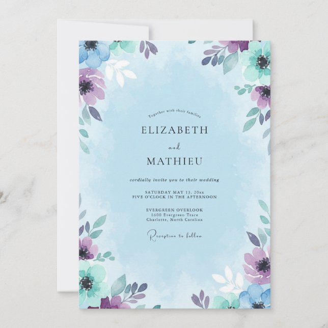 Invitación Delicado Amethyst Mint Hoja de Boda (Anverso)