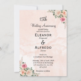 Invitación Delicado aniversario de Boda floral de crema rosa