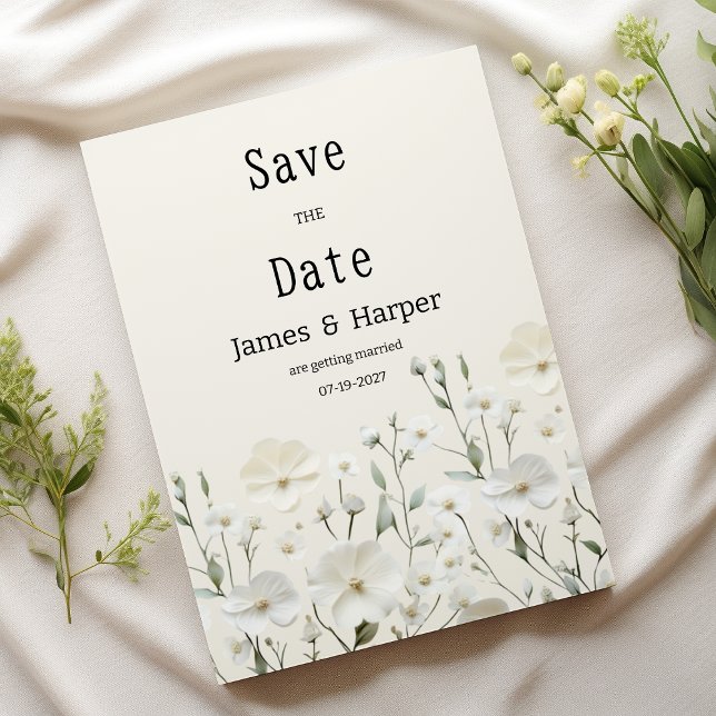 Invitación Delicado arreglo floral de marfil blanco Guardar l (Delicate ivory white floral arrange Save the Date)