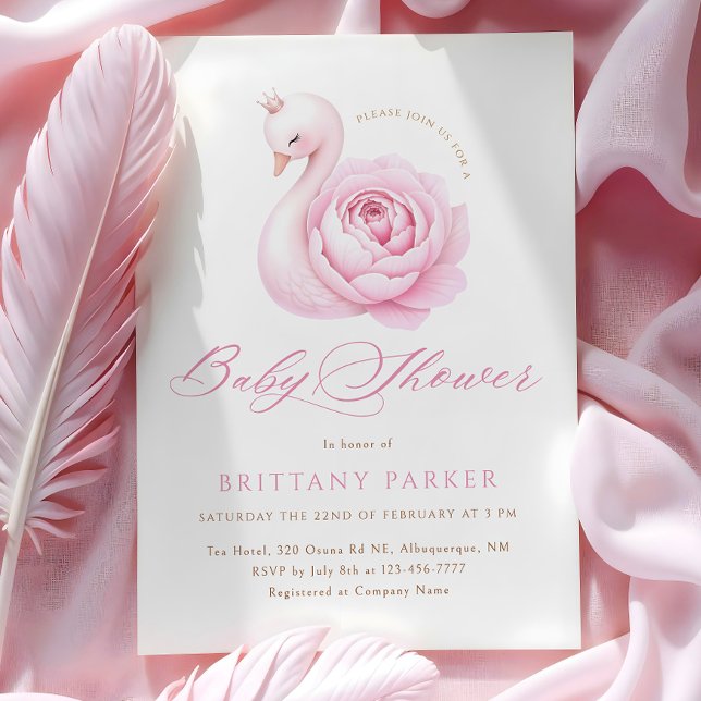 Invitación Delicado Baby Shower de Floral de cisne rosa (Subido por el creador)