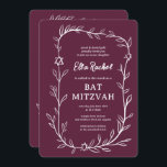 Invitación Delicado Bar Botánico Bat Mitzvah PERSONALIZADO QR<br><div class="desc">¡Tarjeta perfecta para anunciar una mitzvah de murciélago, el bar mitzvah u otra celebración judía! ¡Trato a mano de delicado arte de trame de hojas para ti! ¡TODO PERSONALIZABLE! Haga clic en "Personalizar" para editar el texto. Haga clic en "editar usando la herramienta de diseño" para ajustar los tipos de...</div>