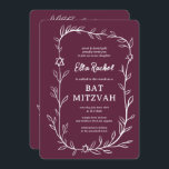 Invitación Delicado Bar Botánico Bat Mitzvah PERSONALIZADO QR<br><div class="desc">¡Tarjeta perfecta para anunciar una mitzvah de murciélago, el bar mitzvah u otra celebración judía! ¡Trato a mano de delicado arte de trame de hojas para ti! ¡TODO PERSONALIZABLE! Haga clic en "Personalizar" para editar el texto. Haga clic en "editar usando la herramienta de diseño" para ajustar los tipos de...</div>