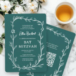Invitación Delicado Bar Botánico Bat Mitzvah PERSONALIZADO QR<br><div class="desc">¡Tarjeta perfecta para anunciar una mitzvah de murciélago, el bar mitzvah u otra celebración judía! ¡Trato a mano de delicado arte de trame de hojas para ti! ¡TODO PERSONALIZABLE! Haga clic en "Personalizar" para editar el texto. Haga clic en "editar usando la herramienta de diseño" para ajustar los tipos de...</div>