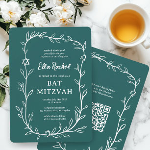 Invitación Delicado Bar Botánico Bat Mitzvah PERSONALIZADO QR