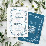 Invitación Delicado Bar Botánico Bat Mitzvah PERSONALIZADO QR<br><div class="desc">¡Tarjeta perfecta para anunciar una mitzvah de murciélago, el bar mitzvah u otra celebración judía! ¡Trato a mano de delicado arte de trame de hojas para ti! ¡TODO PERSONALIZABLE! Haga clic en "Personalizar" para editar el texto. Haga clic en "editar usando la herramienta de diseño" para ajustar los tipos de...</div>