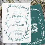 Invitación Delicado Bar Botánico Bat Mitzvah PERSONALIZADO QR<br><div class="desc">¡Tarjeta perfecta para anunciar una mitzvah de murciélago, el bar mitzvah u otra celebración judía! ¡Trato a mano de delicado arte de trame de hojas para ti! ¡TODO PERSONALIZABLE! Haga clic en "Personalizar" para editar el texto. Haga clic en "editar usando la herramienta de diseño" para ajustar los tipos de...</div>