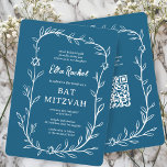 Invitación Delicado Bar Botánico Bat Mitzvah PERSONALIZADO QR<br><div class="desc">¡Tarjeta perfecta para anunciar una mitzvah de murciélago, el bar mitzvah u otra celebración judía! ¡Trato a mano de delicado arte de trame de hojas para ti! ¡TODO PERSONALIZABLE! Haga clic en "Personalizar" para editar el texto. Haga clic en "editar usando la herramienta de diseño" para ajustar los tipos de...</div>