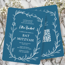 Invitación Delicado Bar Botánico Bat Mitzvah PERSONALIZADO QR