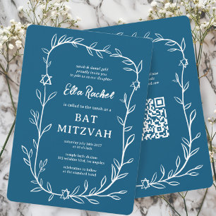 Invitación Delicado Bar Botánico Bat Mitzvah PERSONALIZADO QR
