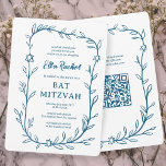 Invitación Delicado Bar Botánico Bat Mitzvah PERSONALIZADO QR<br><div class="desc">¡Tarjeta perfecta para anunciar una mitzvah de murciélago, el bar mitzvah u otra celebración judía! ¡Trato a mano de delicado arte de trame de hojas para ti! ¡TODO PERSONALIZABLE! Haga clic en "Personalizar" para editar el texto. Haga clic en "editar usando la herramienta de diseño" para ajustar los tipos de...</div>