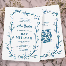 Invitación Delicado Bar Botánico Bat Mitzvah PERSONALIZADO QR