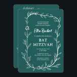 Invitación Delicado Bar Botánico Bat Mitzvah PERSONALIZADO QR<br><div class="desc">¡Tarjeta perfecta para anunciar una mitzvah de murciélago, el bar mitzvah u otra celebración judía! ¡Trato a mano de delicado arte de trame de hojas para ti! ¡TODO PERSONALIZABLE! Haga clic en "Personalizar" para editar el texto. Haga clic en "editar usando la herramienta de diseño" para ajustar los tipos de...</div>