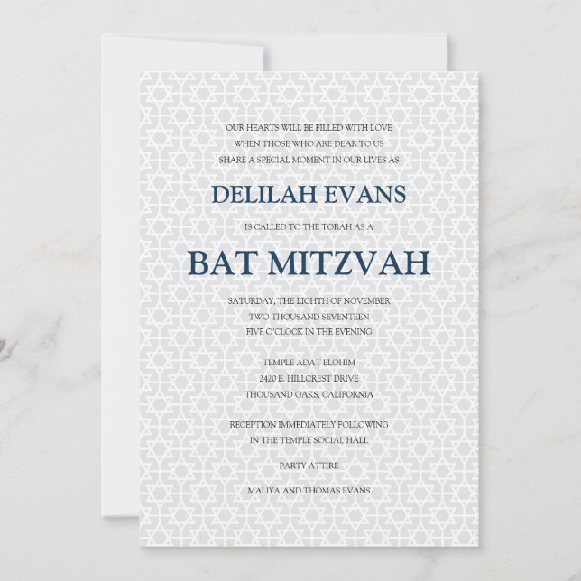 Invitación Delicado Bat Mitzvah (Anverso)