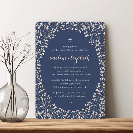 Invitación Delicado bautismo o cristianismo floral rosado en