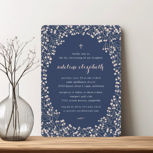 Invitación Delicado bautismo o cristianismo floral rosado en 