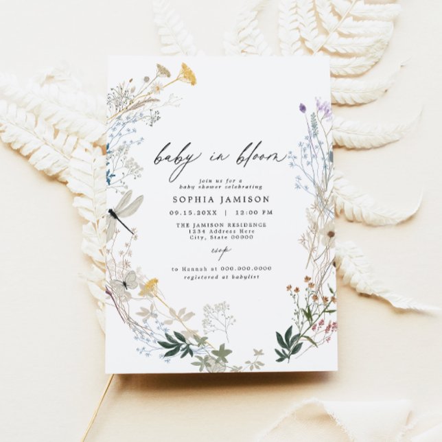 Invitación Delicado bebé de flores silvestres de Boho en el B (Subido por el creador)