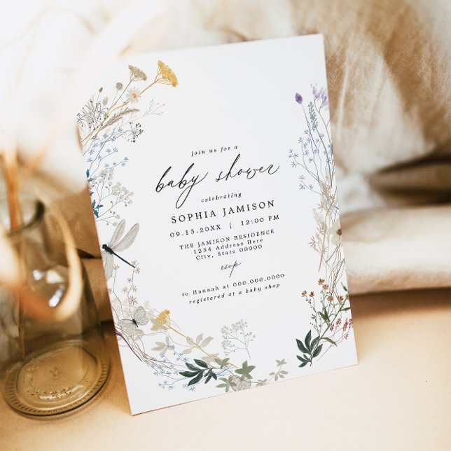 Invitación Delicado bebé de flores silvestres de Boho en el B (Subido por el creador)
