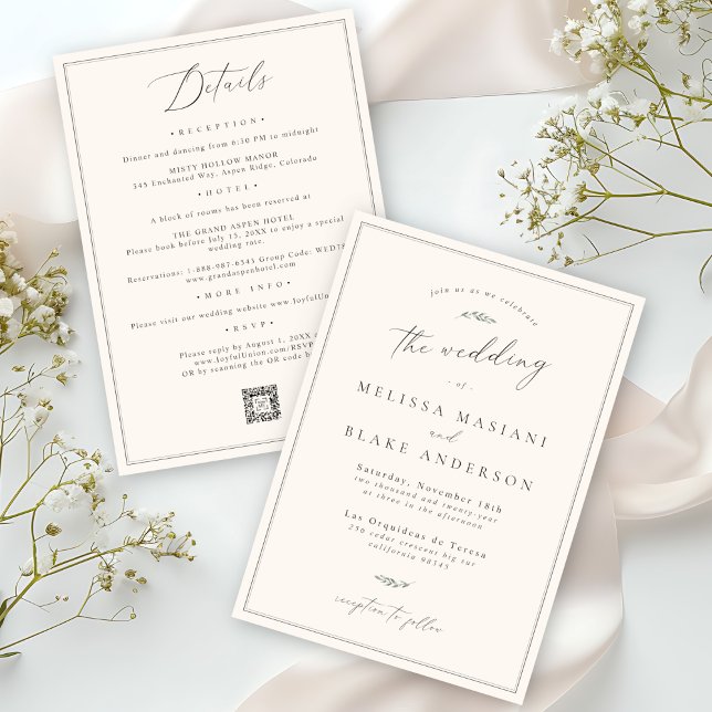 Invitación Delicado Boda botánico-moderno de QR todo en uno (Subido por el creador)