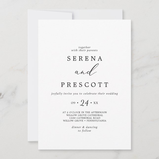 Invitación Delicado Boda Casual de la caligrafía negra (Anverso)