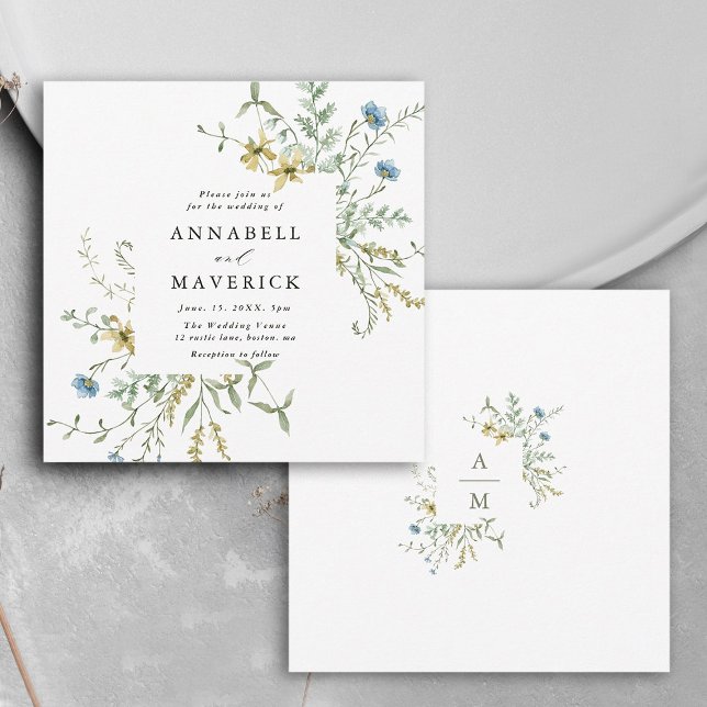 Invitación Delicado Boda de Boho Moderno de Flor Silvestre (Front & Back)