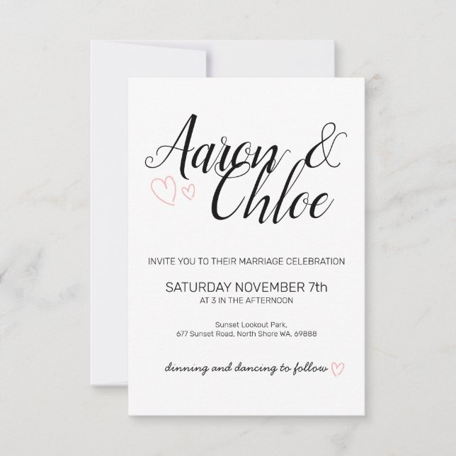 Invitación Delicado Boda de caligrafía Minimalista (Anverso)